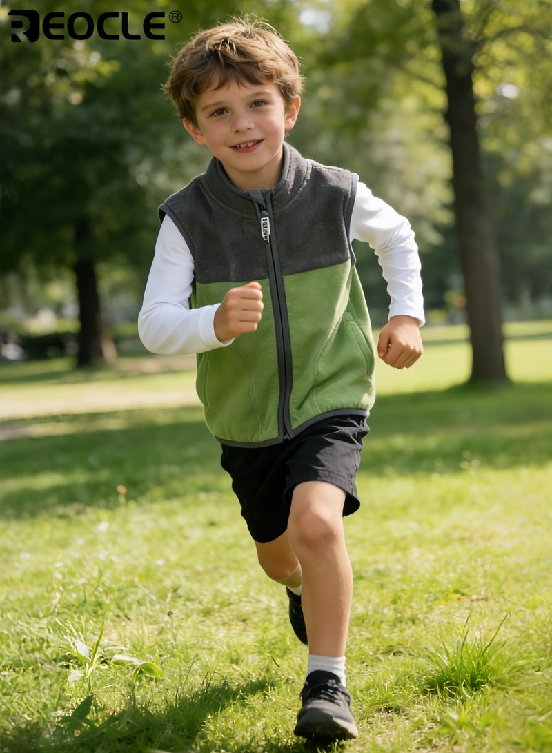 REOCLE Kid's Unisex Winter Vest with Color Block Design and Thin Fleece Lining Sleeveless Waistcoat with Front Zipper for Boys Girls Cold Weather - Image 2